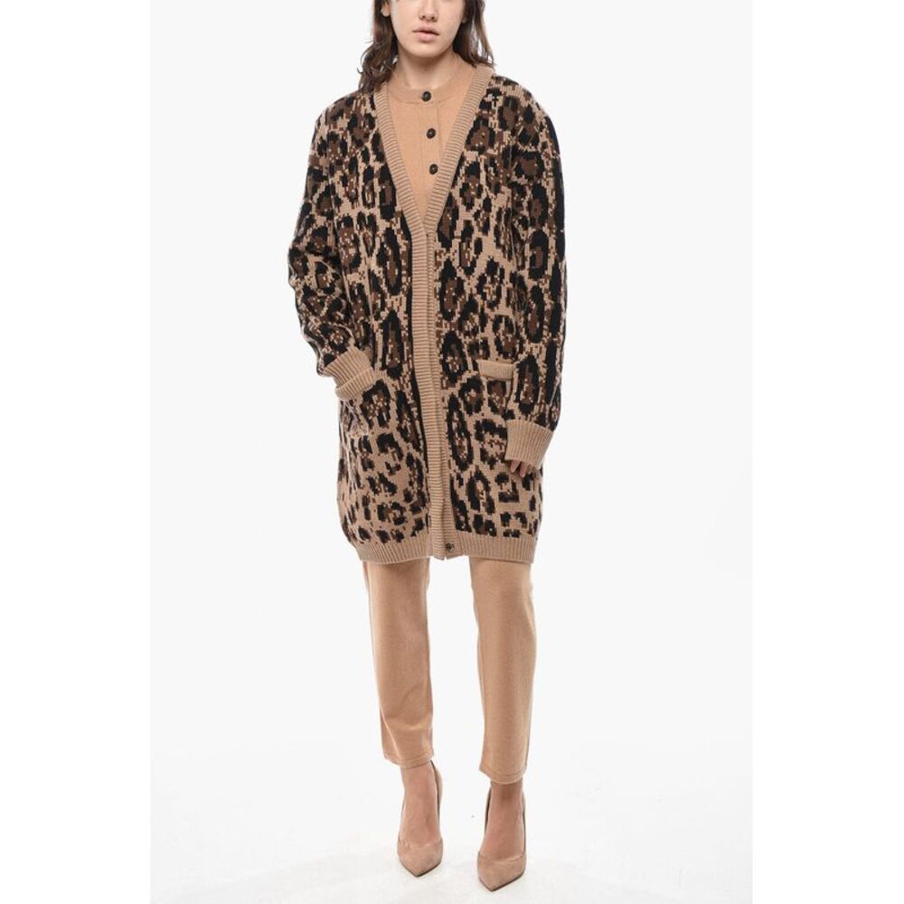 Mixed Cashmere Animal-Print Cardigan With V-Neck - Picture 5 of 5